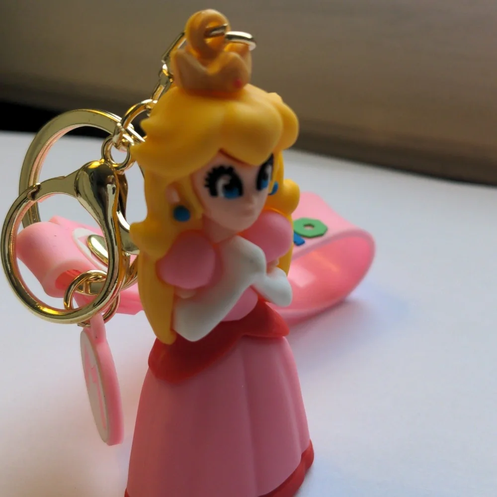 Pink Princess Peach Keychain Set  & Justice Metal keychain. Purse Fobs. New,